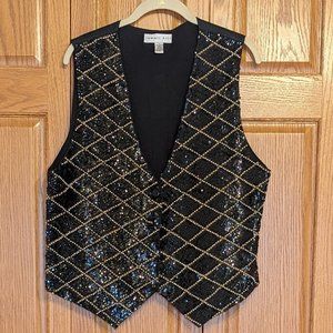 Summit Hill Black Sequin and Pearl Vest  Size L